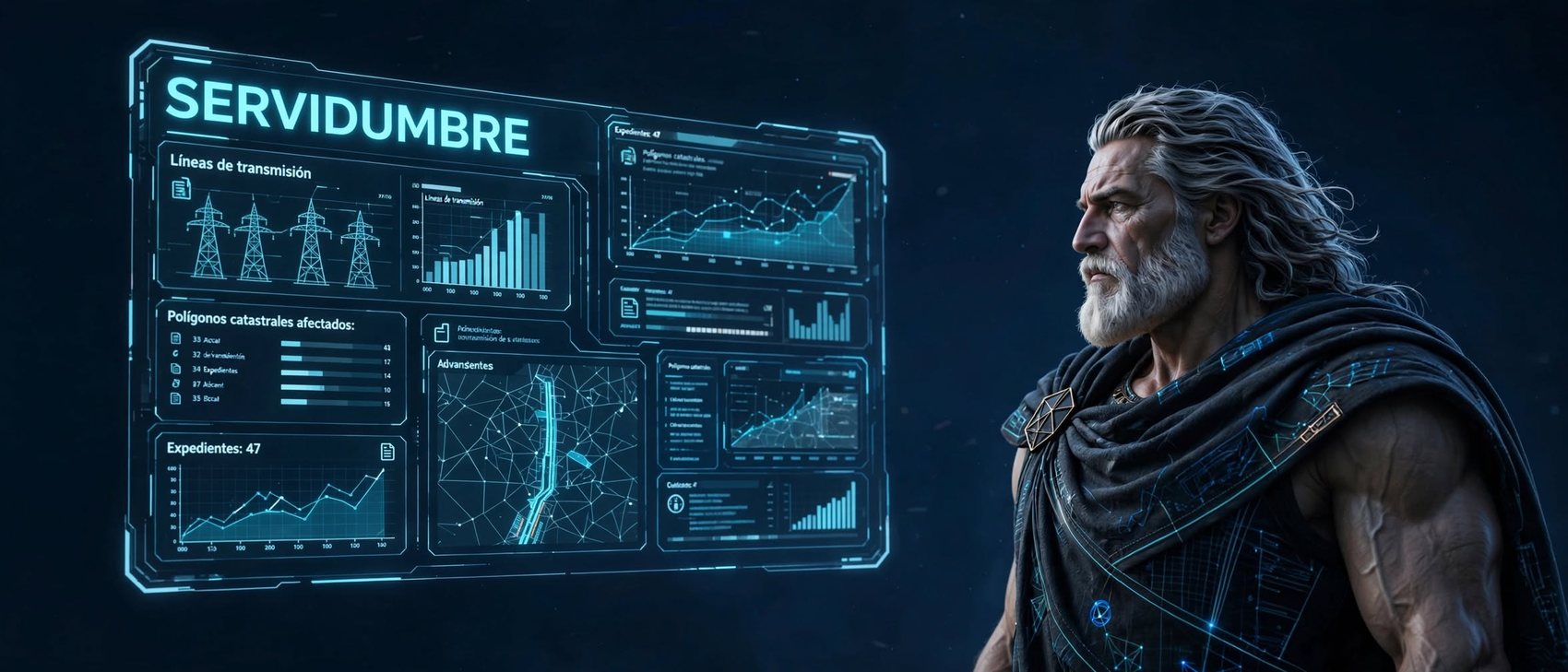 Portal BI - Atlas frente a un dashboard holográfico de servidumbre